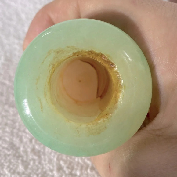 Vintage Pink Green Genuine Alabaster Perfume Atomizer Puff Sprayer Bottle - Picture 12 of 15